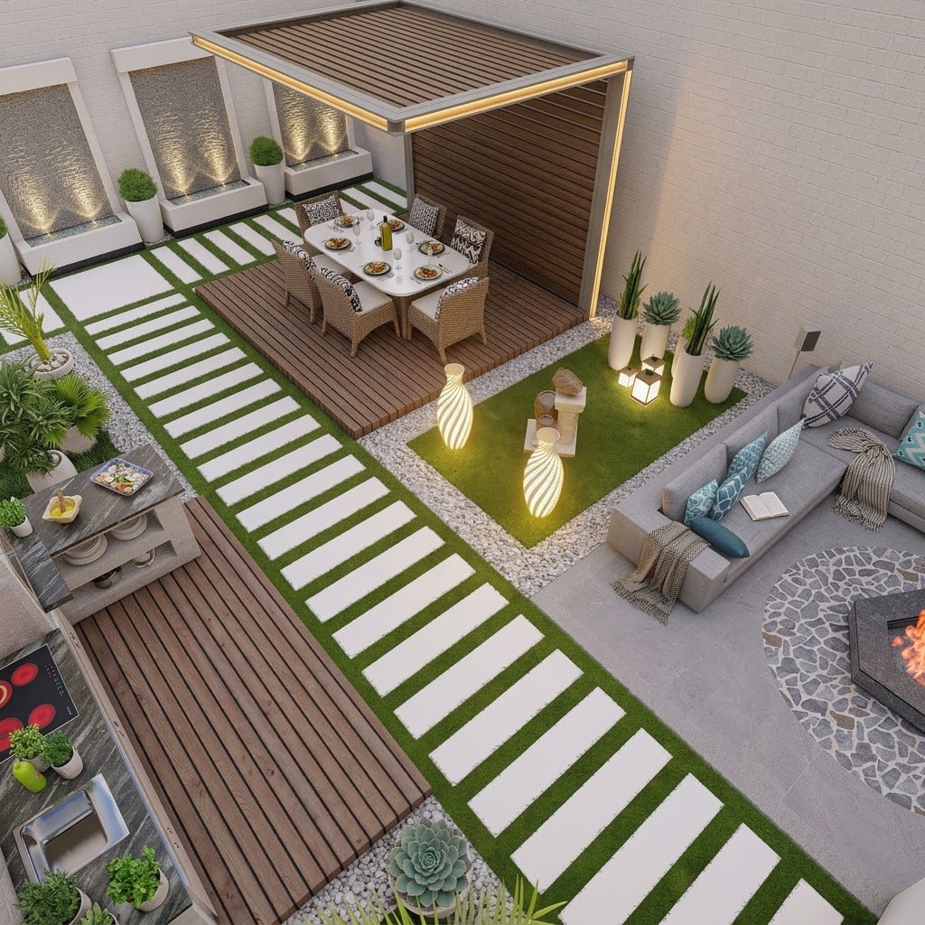 Complete buitenruimte met lounge en eetkamer